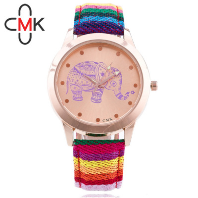 CMK genuine national wind stripe canvas lady watch wish foreign trade hot style elephant vintage quartz watch