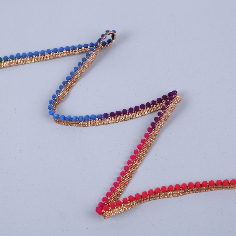 单侧金边另侧颗粒迷你毛球花边 优质服装手工DIY辅料