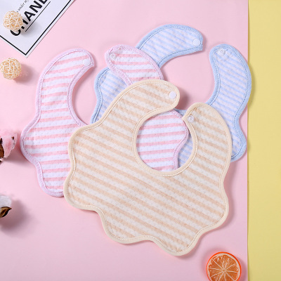 Manufacturer direct sale 2018 spring new color cotton striped snap can adjust the wave edge baby bib wholesale