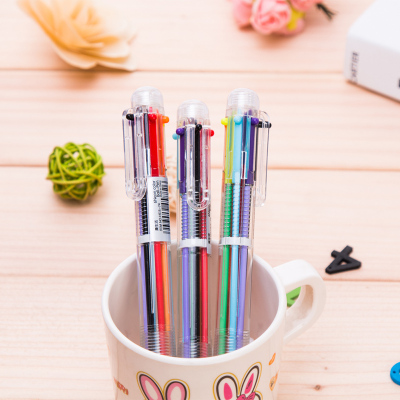 Korean Creative Stationery Cute Cartoon Multi-Color Retractable Ballpoint Pen Color 6-Color round Pen Oil Pen