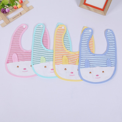 New cartoon striped saliva towel newborn bib cotton snap bag baby supplies