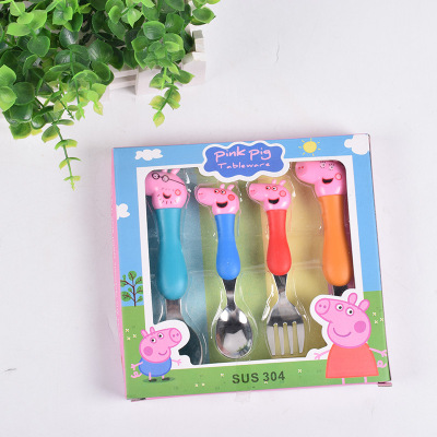 Two children stainless steel tableware set pig cartoon 304 stainless steel fork and spoon, tableware wholesale
