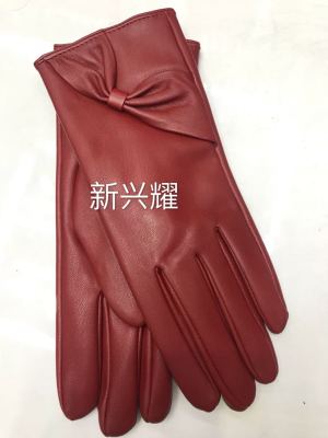 Winter new women's pattern PU leather gloves women's outdoor cycling warm gloves wholesale