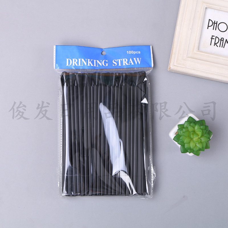 一次性带勺吸管黑色果粒冰沙吸管勺形吸管独立包装