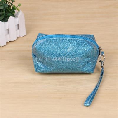 A woman's dazzle color sequins octagonal Ladies small square glitter makeup bag hand bag