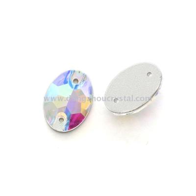 Oval double hole bottom silver-plated flat back sew on stone garment accessories