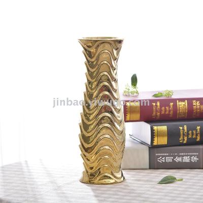 12 "Vase Gold Plating Ceramic Vase round Mouth Ceramic Vase 30cm Simulation Flower Arrangement Dried Flower Vase