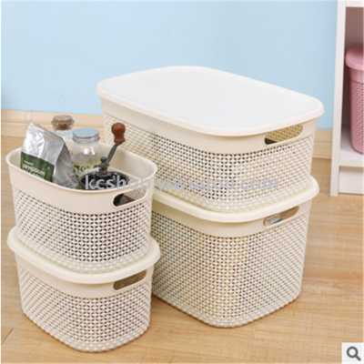 The table top receives basket rectangle plastic bead curtain to receive basket kitchen snack to receive box