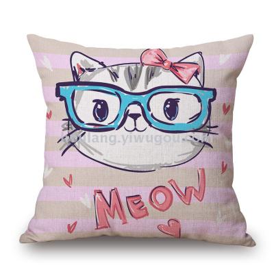 Anime cat linens printed cotton and linen pillowcase custom-made pillowcase pillow cushions