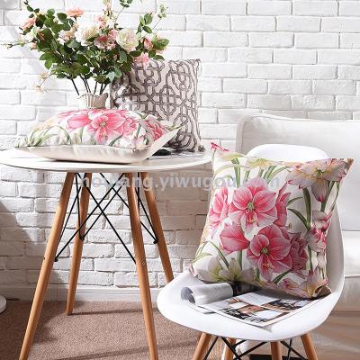 Garden flowers mix build simple cotton hemp hold pillow model room sofa adornment waist cushion for leaning on