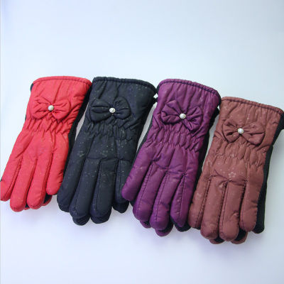 New Winter Thickened Fleece-Lined Women's Gloves Outdoor Cold-Proof Windproof Cycling Warm Gloves Bow Non-Slip Gloves