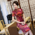 Women's dress spring and autumn new new double - layer long - style  eight - button large flower temperament qipao