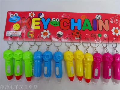 Children plastic toy flashlight with ghost head key chain small night light
