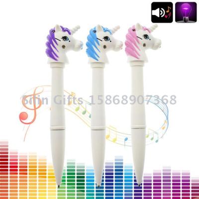 Unicorn Ballpoint Pen Multifunction Electronic Voice Light Roller Ball Pens For Kids Gift