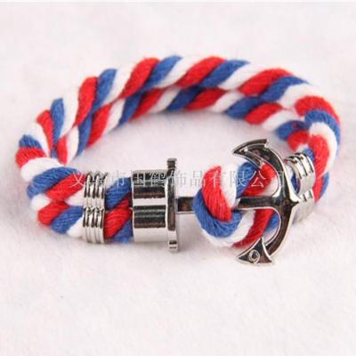 Hand-knitted boat anchor multi-coloured cotton thread to make bracelet