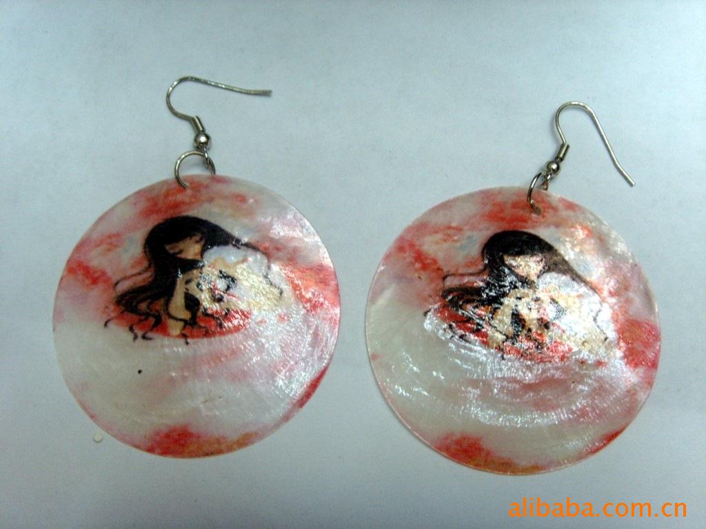 批发时尚贝壳耳环=印花欧美流行耳环