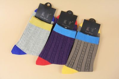 Yiwu socks wholesale men's color socks blue heng cotton double needle socks