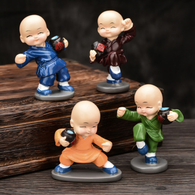 Set of 4-Price Car Decoration Supplies Shaolin Kung Fu Boy Wine Jar Drunk Boxing Little Monk Resin Craft Gift