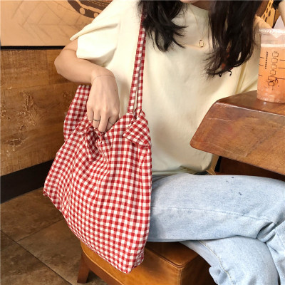 Summer new red and white ge girl heart belt cloth bag han version joker small fresh and artistic female pack wave