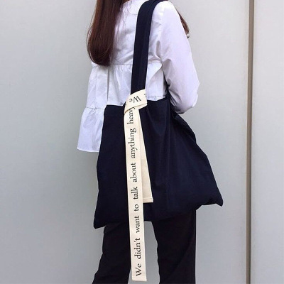 Korean embroidery canvas bag with single shoulder bag female crossbody leisure bag artistic and environmental