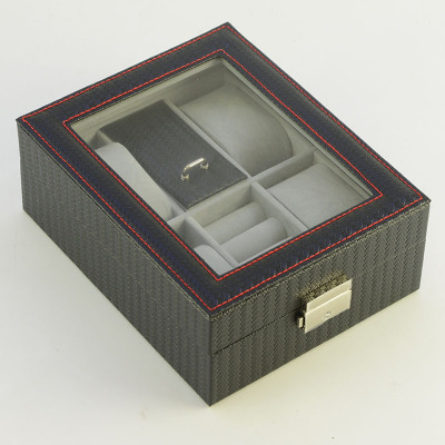 4-Bit Watch Box with Skylight with Lock Watch Display Box Black Watch Storage Box