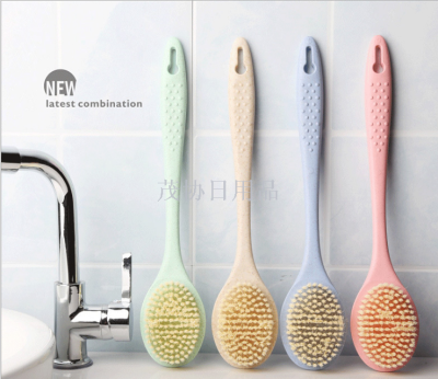 Simbeihe Wheat Fiber Long Handle Soft Wool Bath Brush Environmental Protection Material Safety Design Simple Bathroom Excellent Product