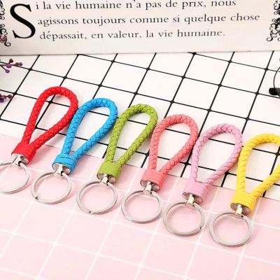 Creative Handmade Woven Leather String Keychain Men's Lady Couple Car Key Ring Chain