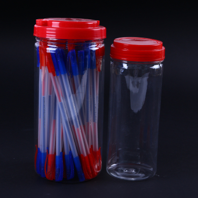 Red cover cylinder - shaped 100% transparent pen holder ball pen brush writing pen storage container