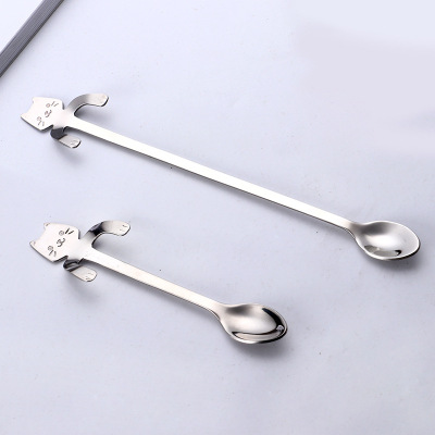 Creative coffee spoon cartoon cat handle can hang stainless steel spoon 304 stir spoon tea spoon