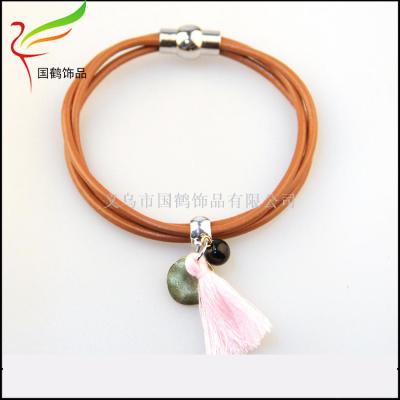 Fashion brief leather cord magnetic buckle bracelet