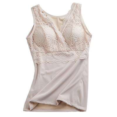 New lace sexy warm warm vest women underwear with breast pad day department plus pile thickening autumn winter warm base