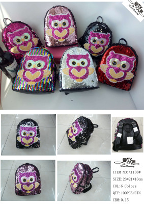 Sequined backpack kids' backpack kids' backpack owl pack creative bag