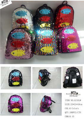 Sequined double shoulder backpack kids' backpack goldfish cartoon bag creative package