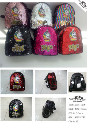 Sequined backpack kids' backpack unicorn cartoon bag creative bag