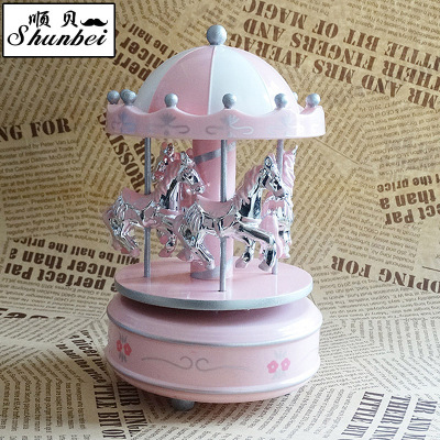 Manufacturer direct marketing creative new products wooden wooden box dome electroplating carousel music box birthday gifts