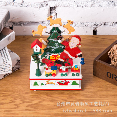 Christmas scenes handicrafts placed a solid wood clockwork quality music box music bell music box can be customized