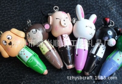 Factory direct-sale wooden crafts gift cartoon animals with ballpoint pen key ring to sample order