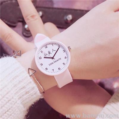 Korean style little fresh pink Internet hot search words silica gel watch band watch lovely girl student watch