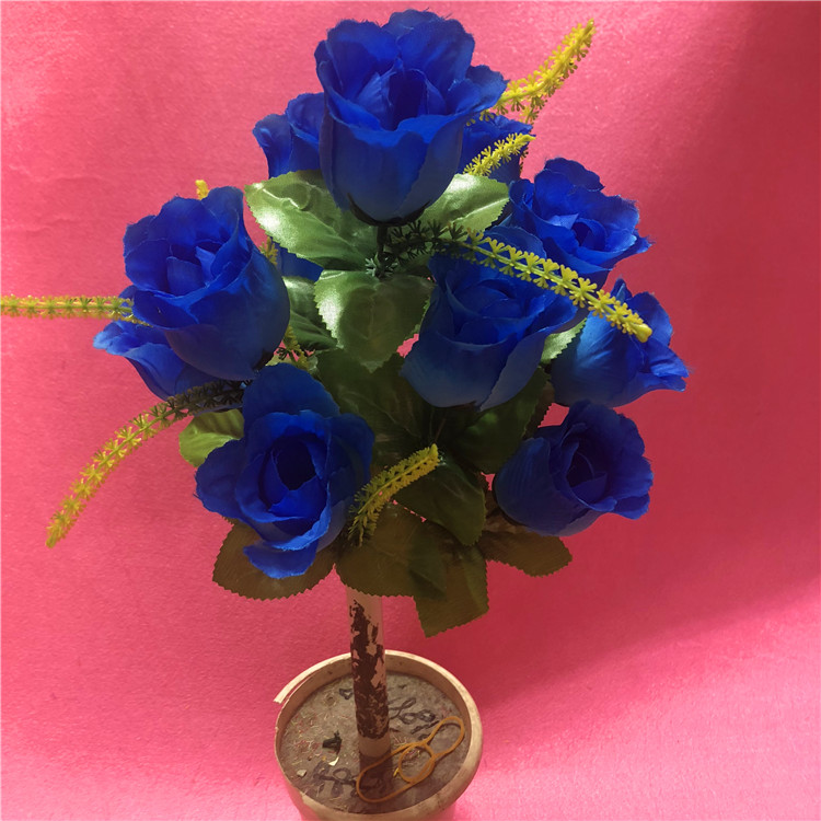 批发仿真玫瑰花束表演道具婚庆装饰绢花假花12头条纹蕾