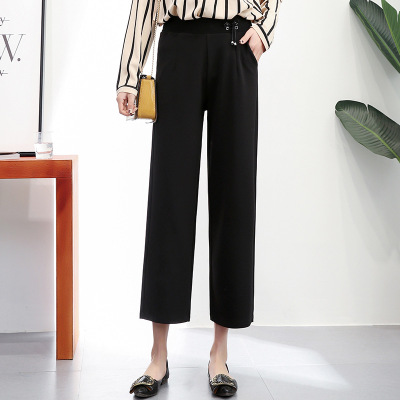 Qiaodi 2018 spring summer Korean version of the new casual pants female imitation hemp wide pants high waist show thin leg pants manufacturers direct