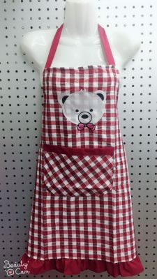 Small bear suspenders hang collar plaid apron antifouling home apron