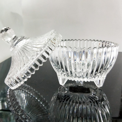 glass candy pot with lid  sugar bowl 