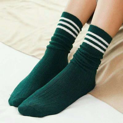 Taobao Exclusive Double Needle Bunching Socks Factory Direct Sales Double Needle Three-Bar Wool Bunching Socks Mid-Calf Women's Wool Socks