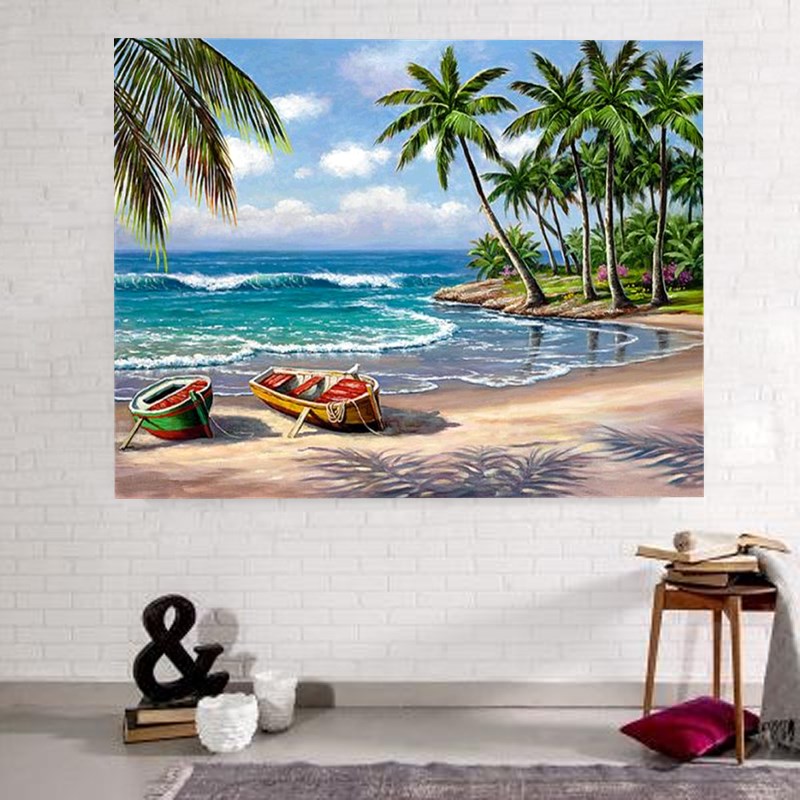 2018满钻钻石绣十字绣椰岛风情客厅卧室满钻钻石画