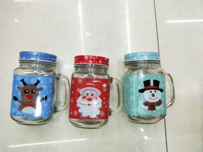 glass mason jar with christmas glass cup with handle cold glass drinking glass 