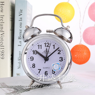 Factory Price Wholesale Ultra-Quiet 3-Inch Silver Electroplated Bell with Light Classic Retro Creative Children's Alarm Clock Gift Clock
