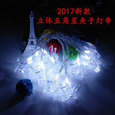2017 new 10/20 LED photo wall 3d pentangle star clip light string cross-border e-commerce company ins hot style