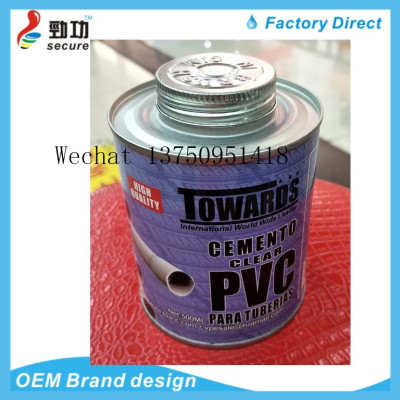 Put the adhesive for quick drying PVC GLUE into a tin can