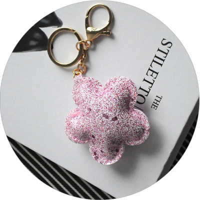 Five-petal shape key ring with imitation fur, creative modeling petal starfish mobile phone chain.