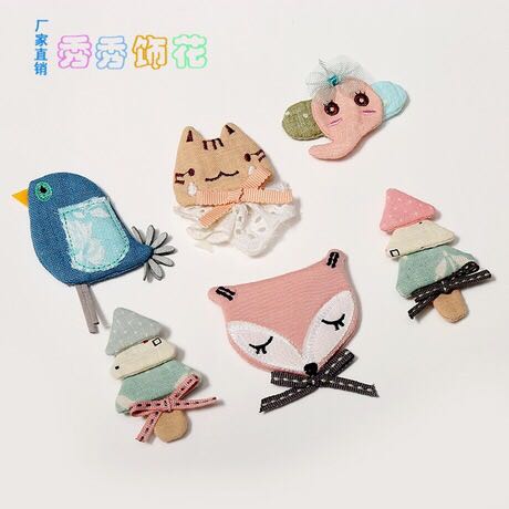 厂家直销时尚布贴韩版圣诞树小鸟狐狸童装打底裤饰品辅料配件批发